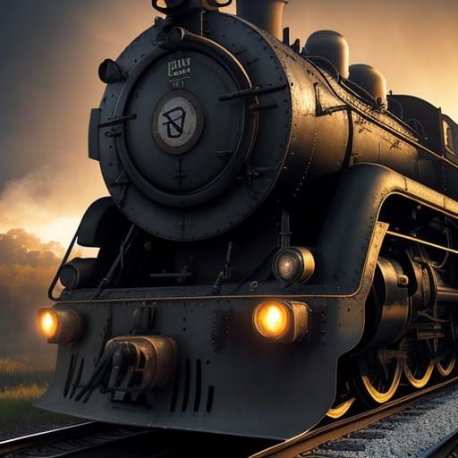 Hyperrealistic Steam Locomotive in Golden Light