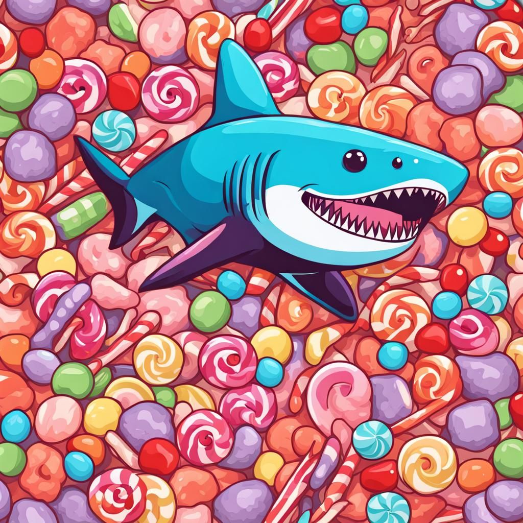 Cute Candy Shark in Abstract Art Style