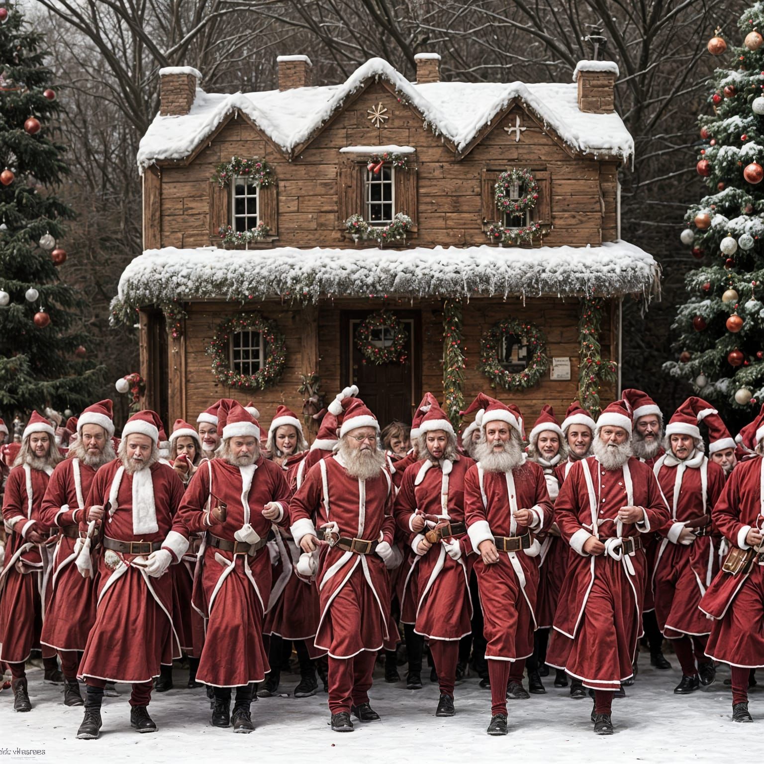 Chocolate Santas Holiday Flash Mob Outside Gingerbread House