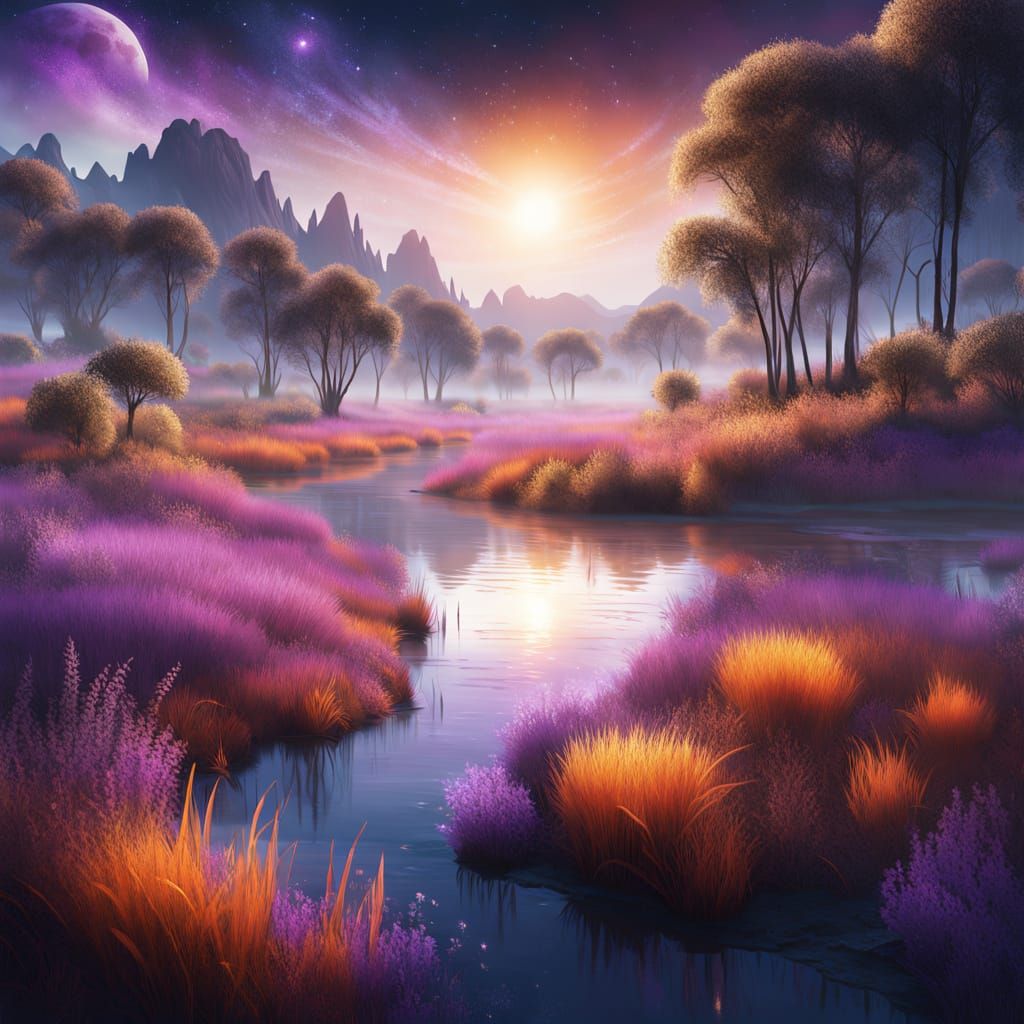Lush Forest River in Dreamy Digital Art Style