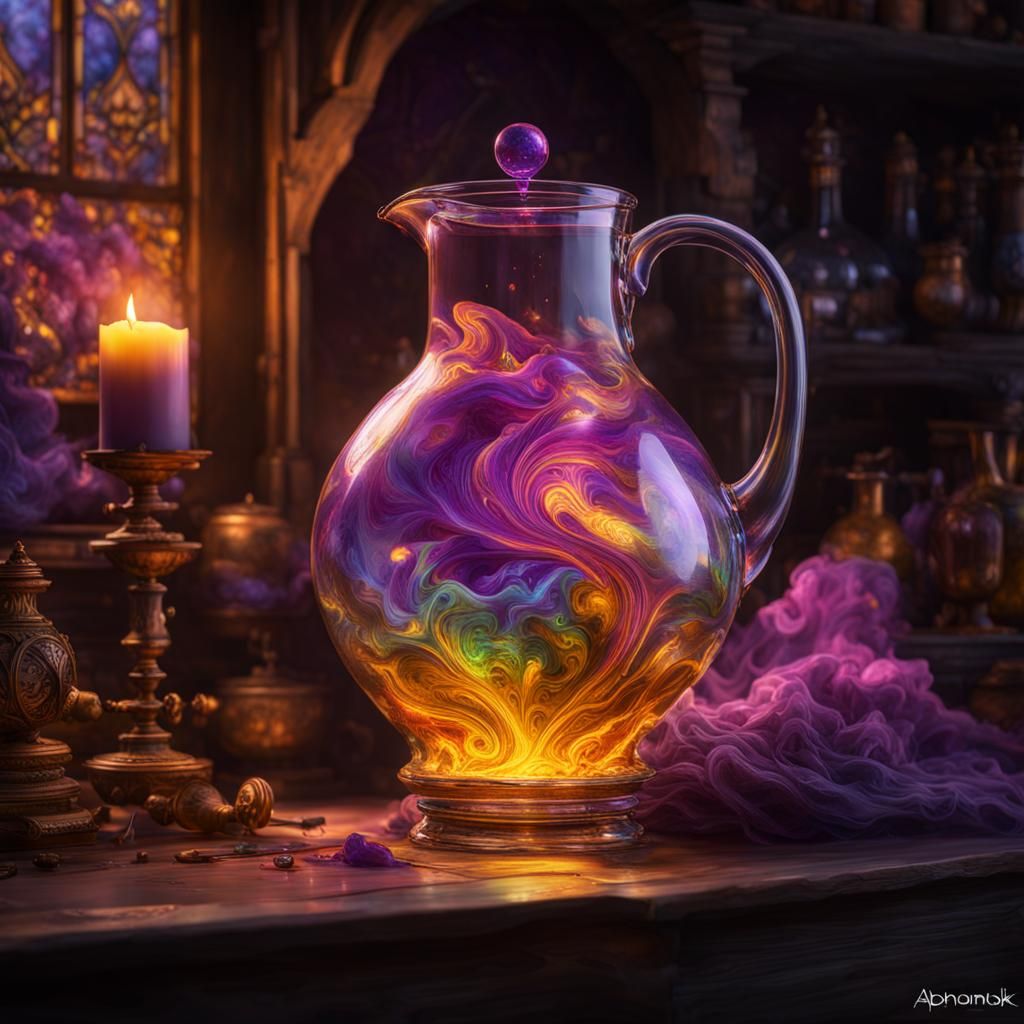 Magical World in Glass Jug: Dark Fantasy Art