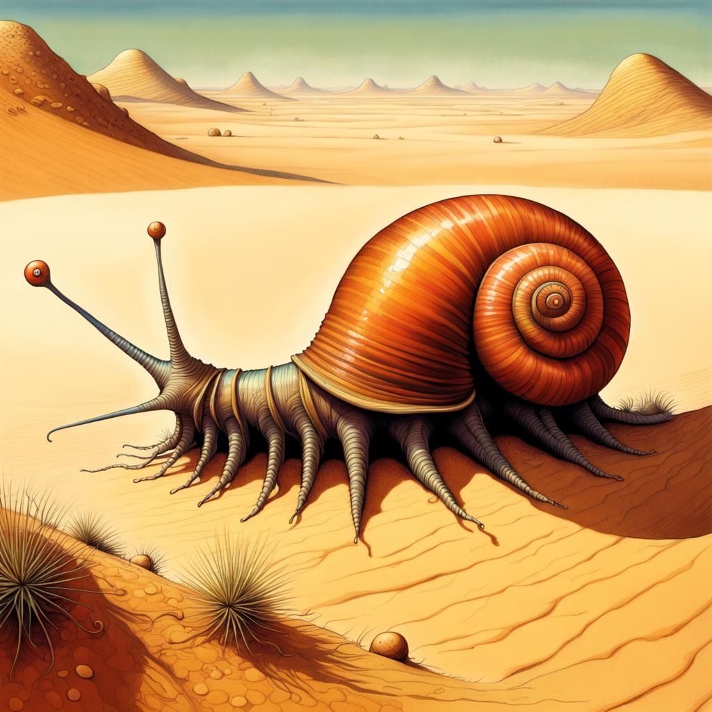 Surreal Centipede Snail in Barren Desert