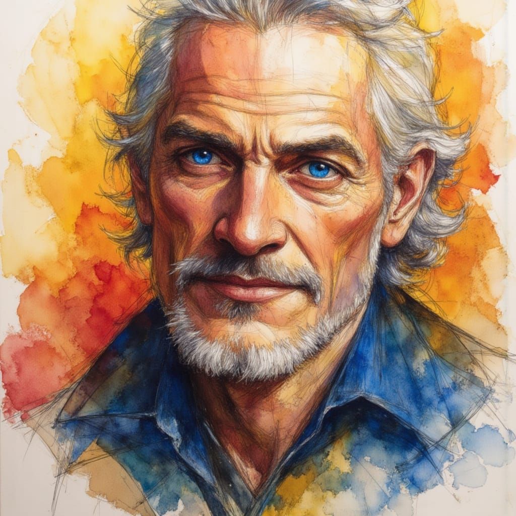 Portrait of an Old Man in Vibrant Colors