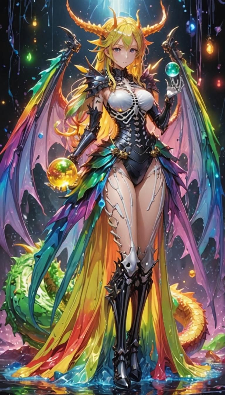 Rainbow Slime Chimera Girl with Dragon Wings