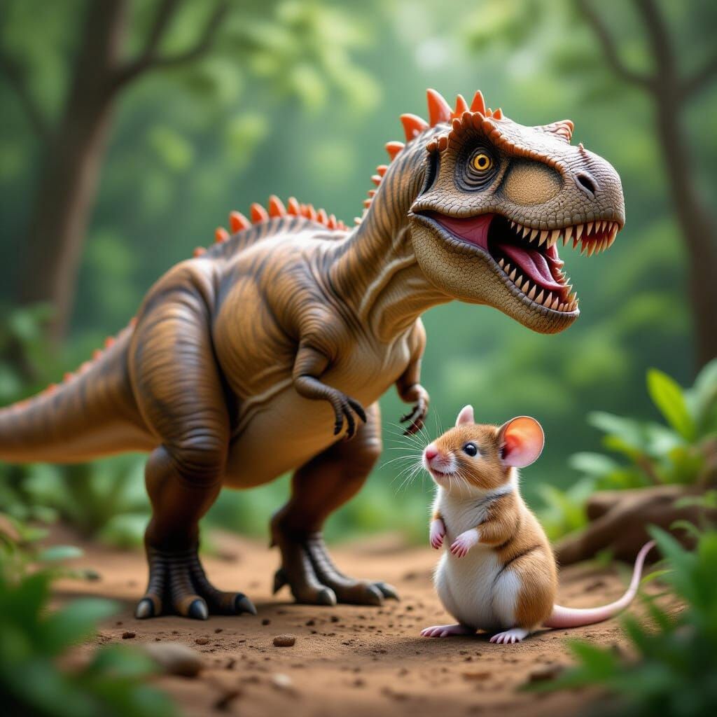 Whimsical Mouse Meets Majestic Dinosaur