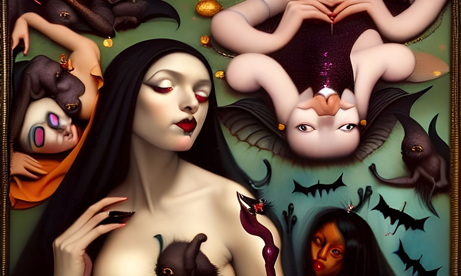 Dark Skinned Women with Bats: Matte Painting