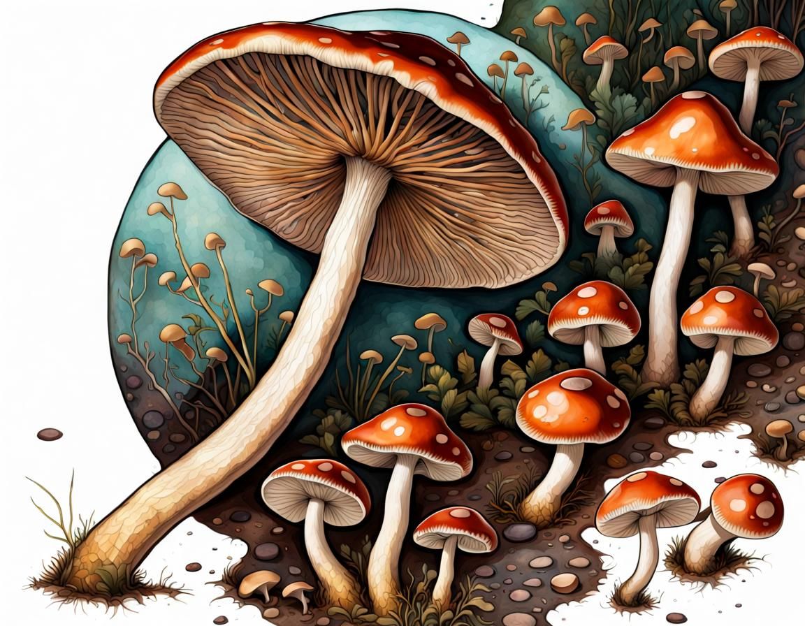 Detailed Art Nouveau Mushroom Digital Illustration