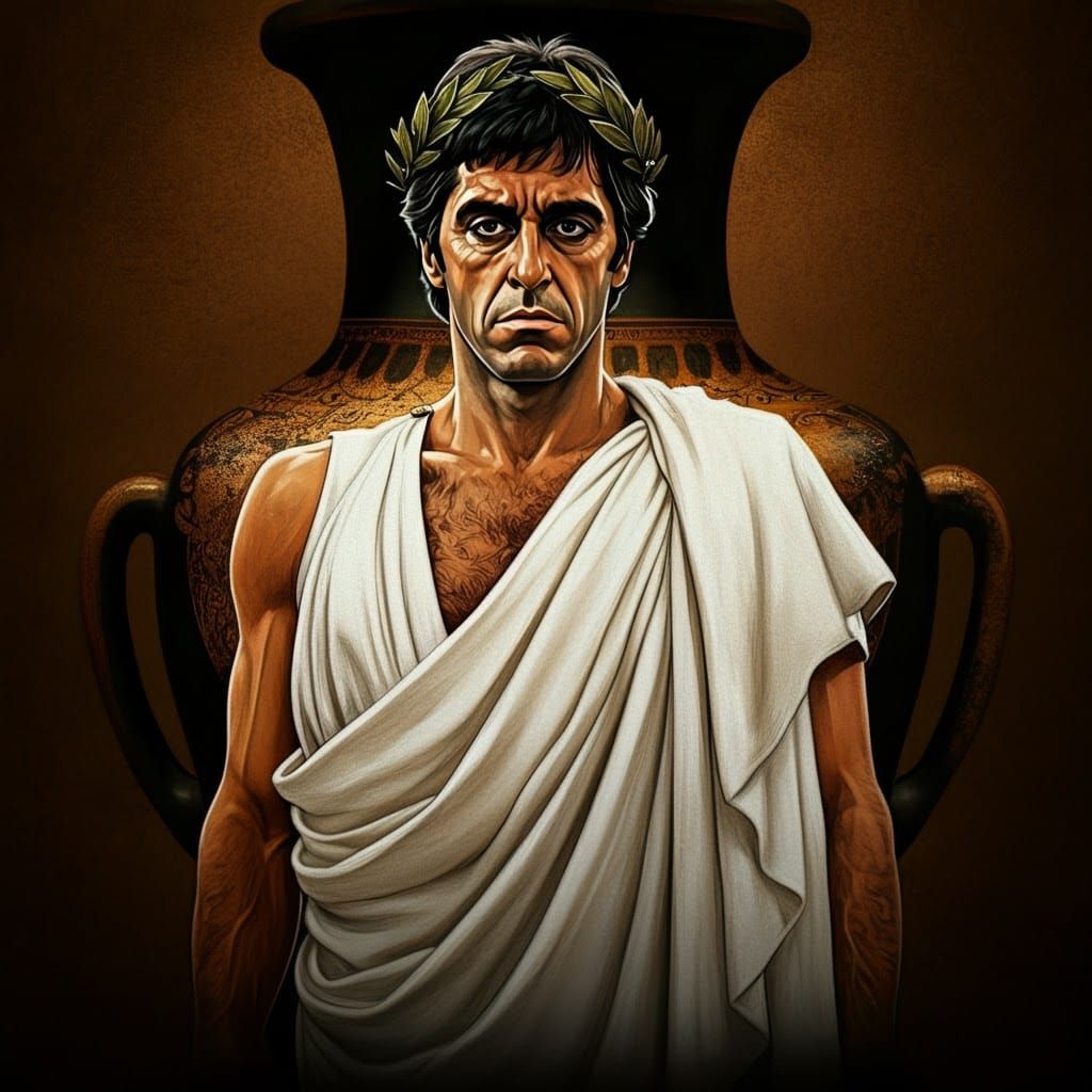 Tony Montana as Hero in Ancient Greek Vase Painting