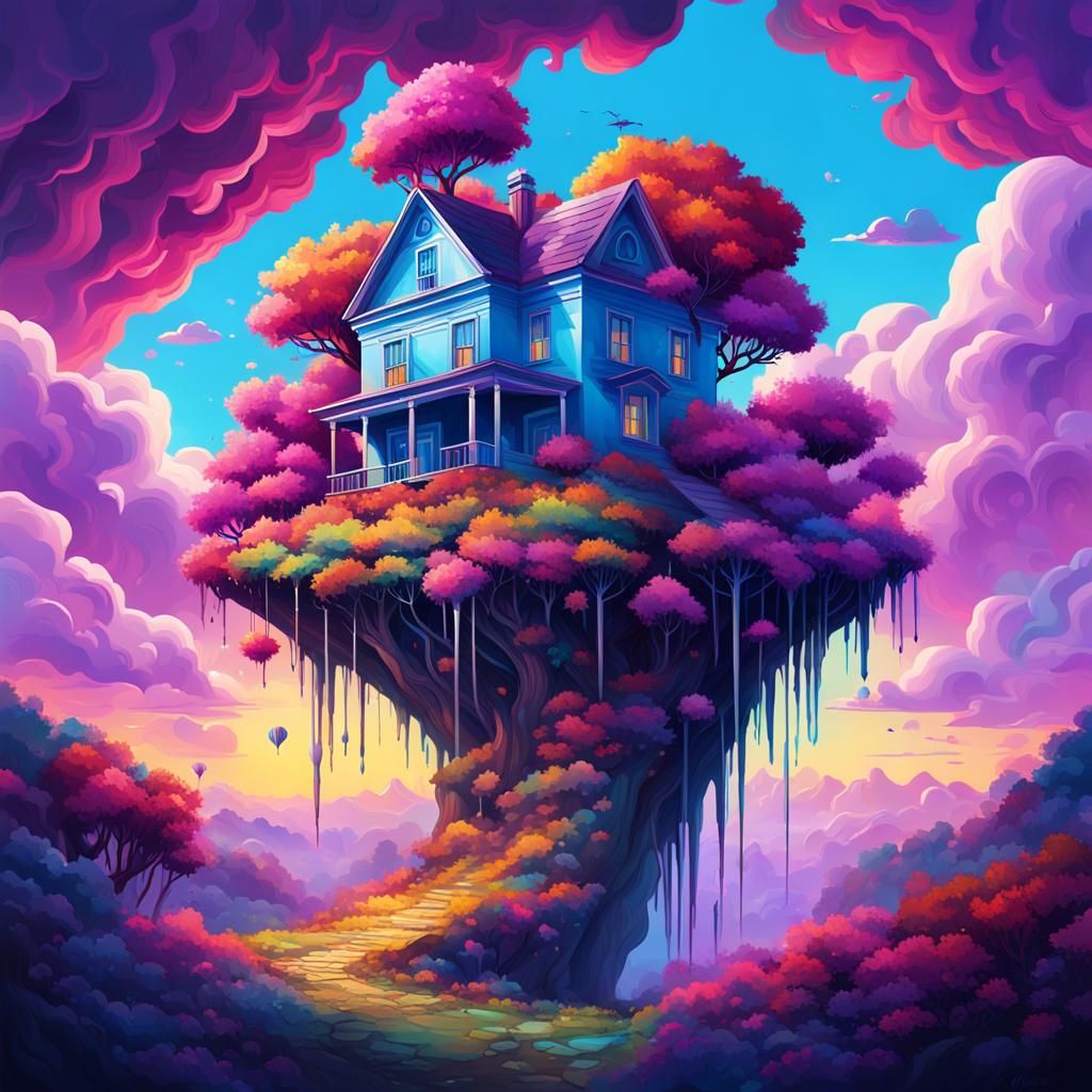 Surreal Upside Down House Graffiti Art