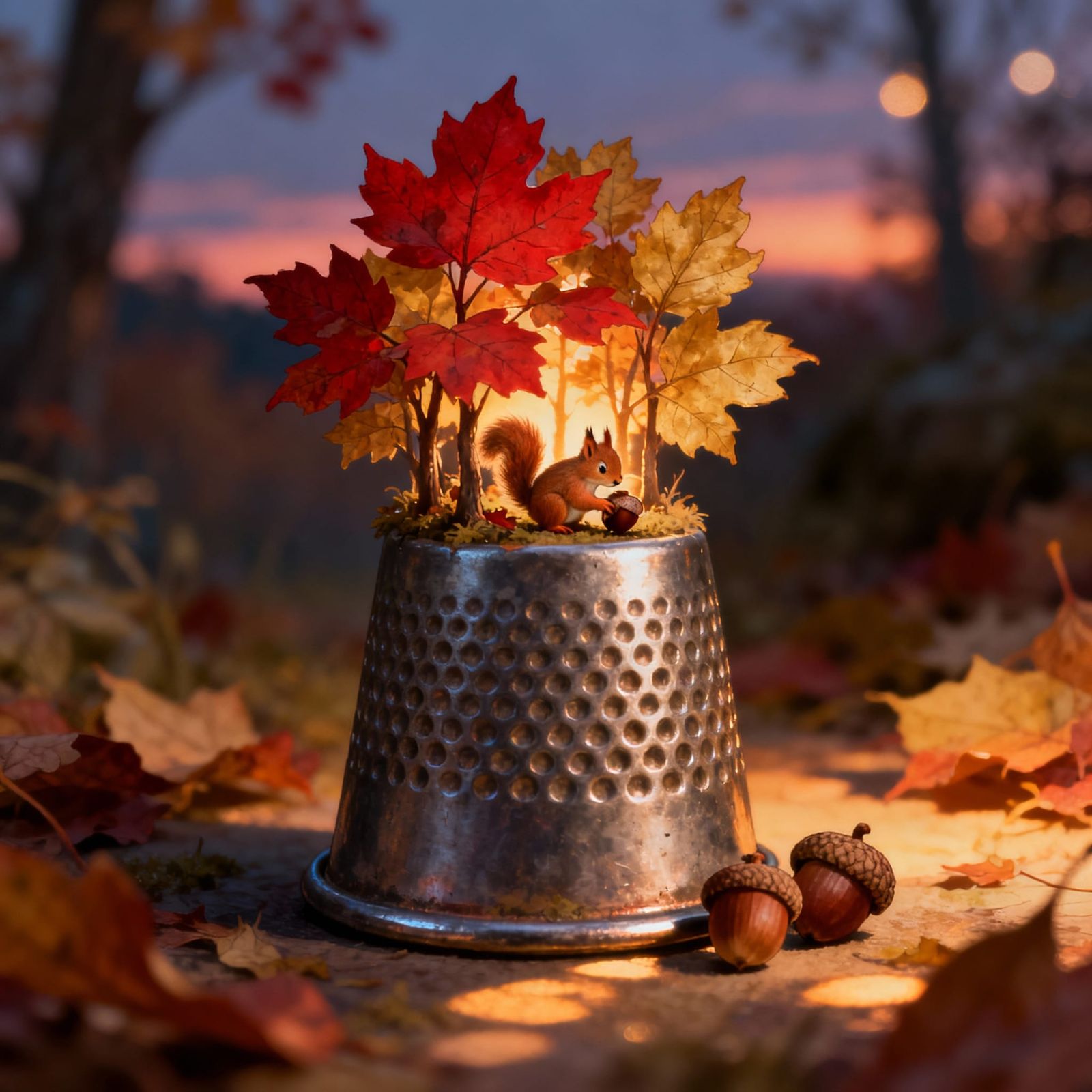 Whimsical Miniature Autumn World Inside a Thimble