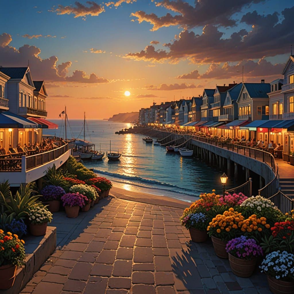 Mysterious Seaside Boulevard at Night