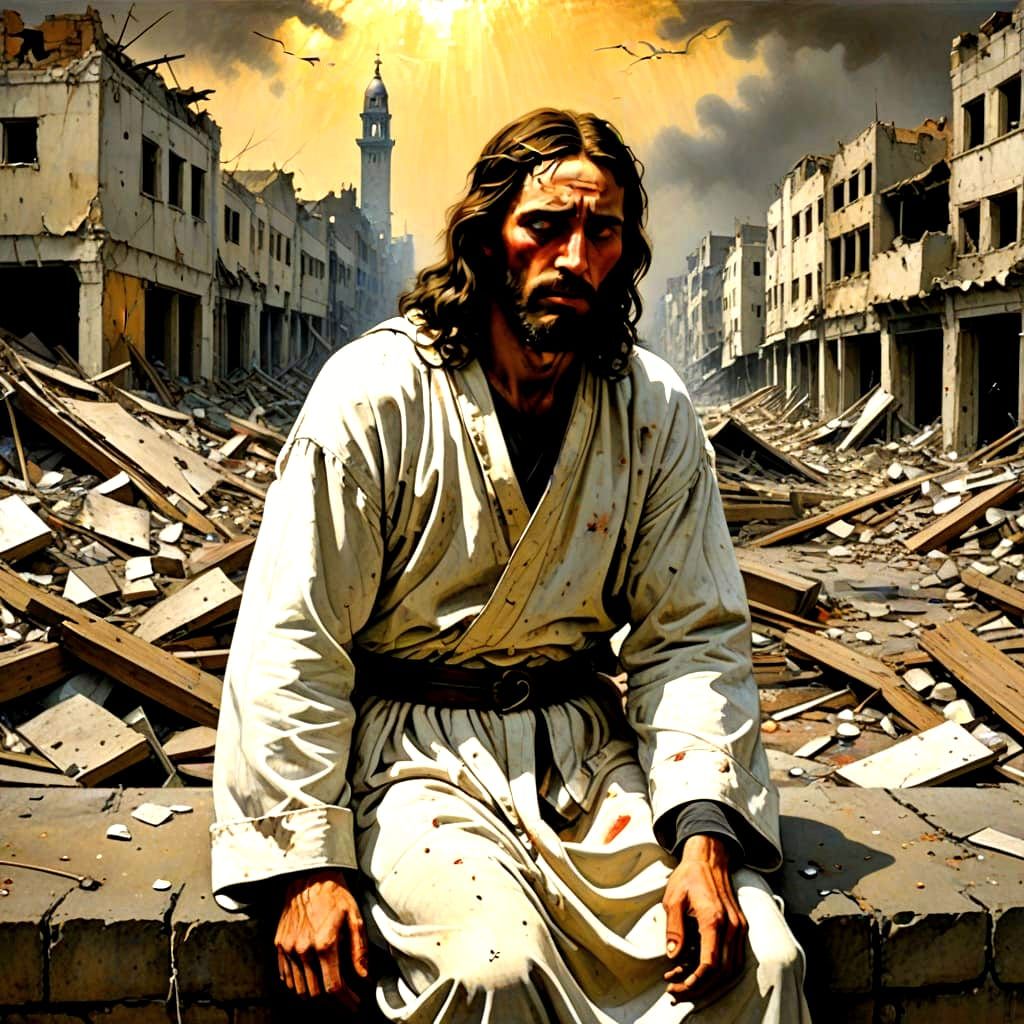 Christ Weeps Over Ruined Gaza in Heartbreaking Detail
