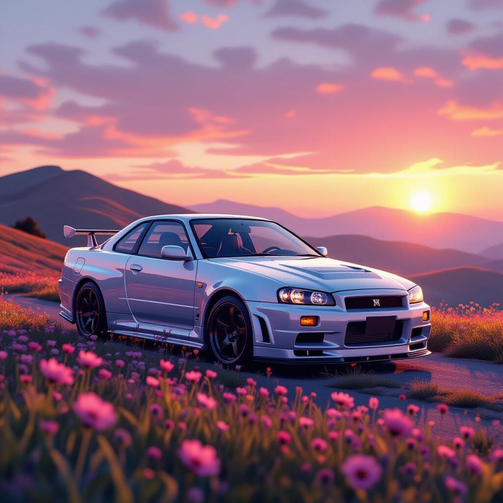 Nissan Skyline GT34 in Sunset Landscape