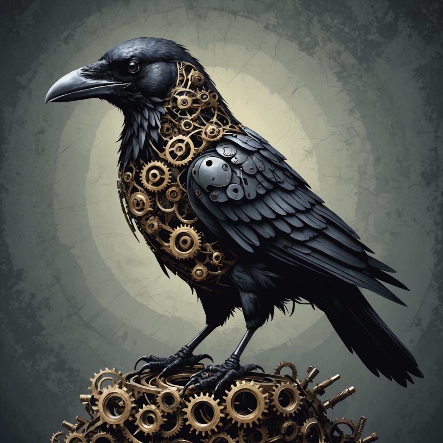 Steampunk Crow Constructed of Gears