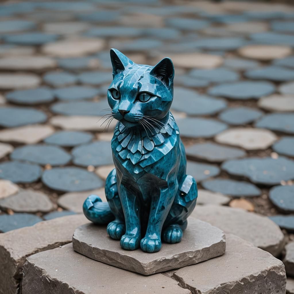 Blue Apatite Cat Statue: Professional Photography