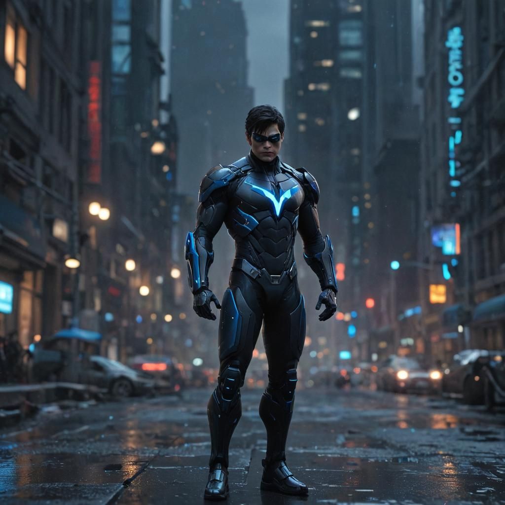 Nightwing in Sci-Fi Style with Intricate Mech Details
