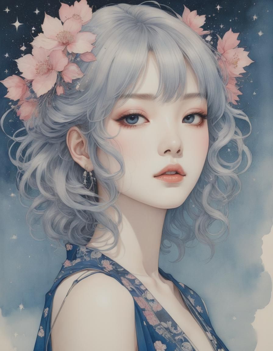 Watercolor Portrait of a K-Pop Idol with Stars