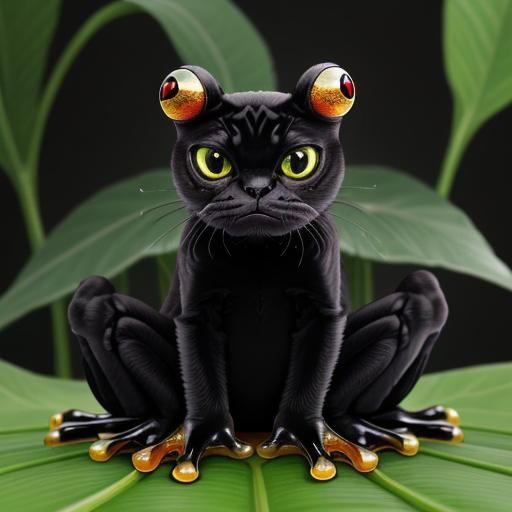 Surreal Cat-Frog Hybrid with Human Teeth