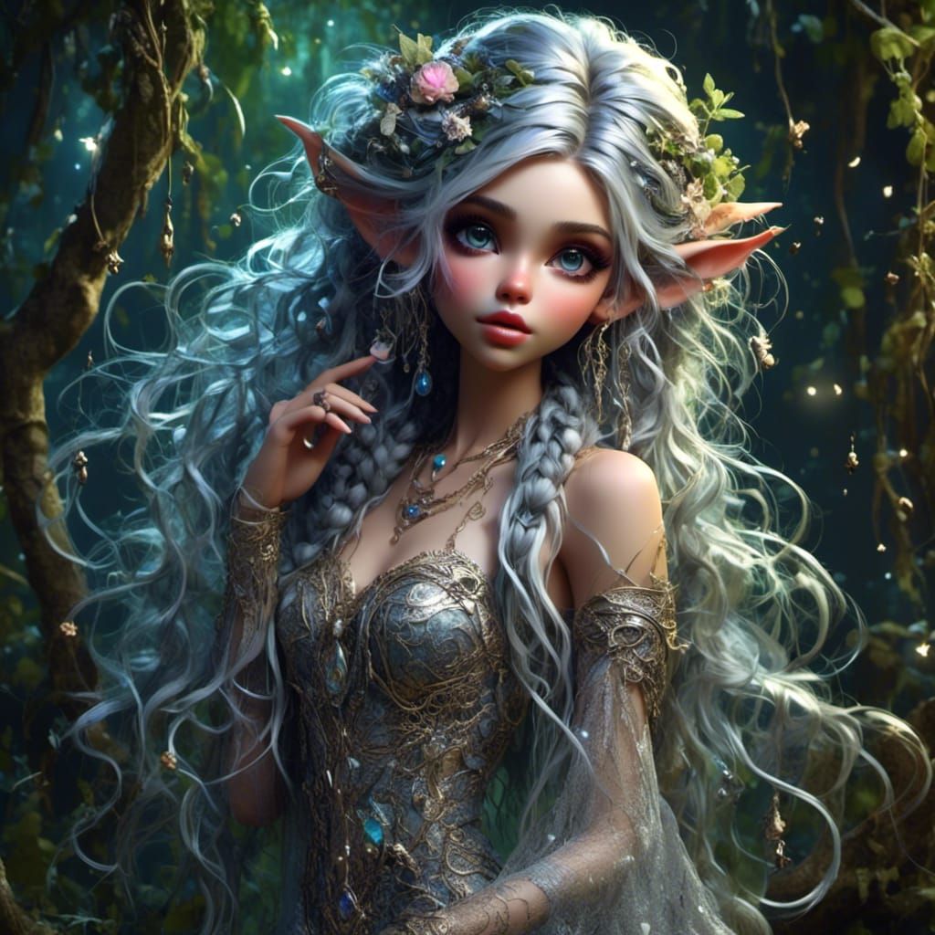 Enchanting Fairy in Starry Night, Watercolor Style