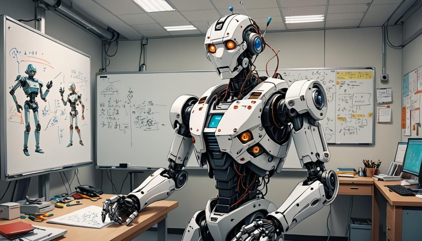 Friendly Robot Explains AI: Humorous Anime Art