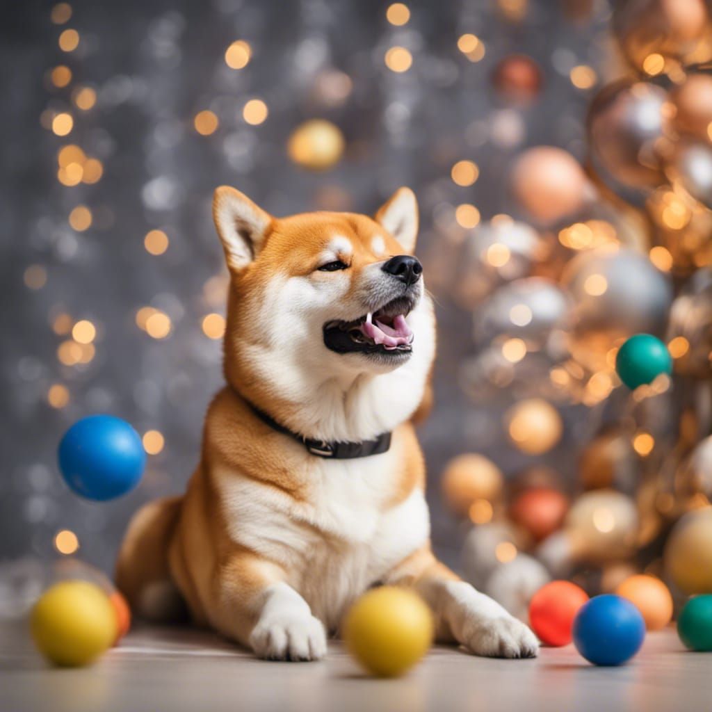 Shiba Inu Plays in Space with Toys