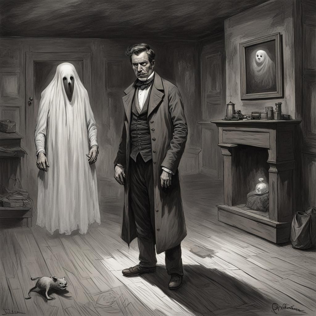 Ghostly Apparition Haunting Man in 1800s Attire