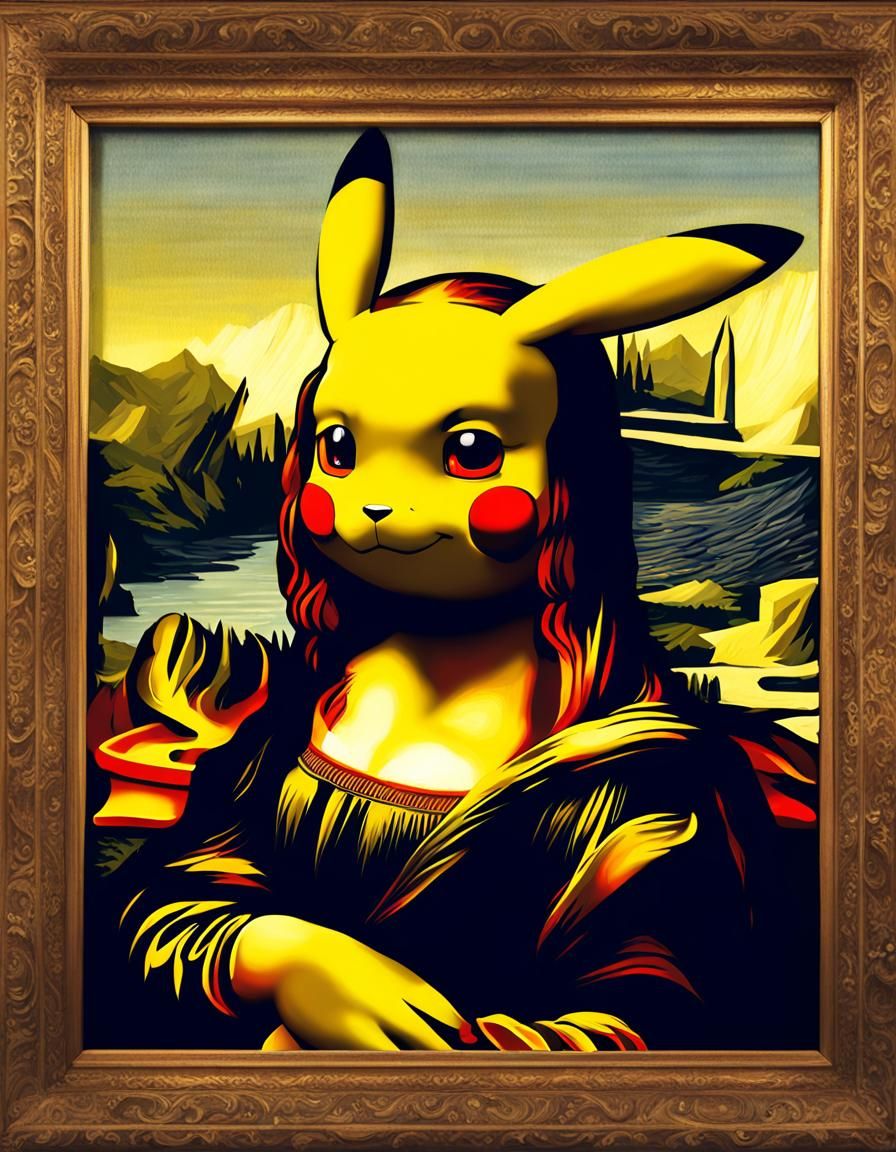 Pokemon Pikachu as Mona Lisa. painting by Da Vinci.