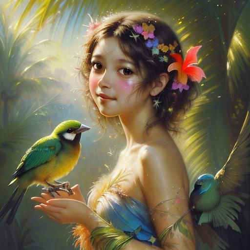 Glittering Tropical Birds in Bio Art Style
