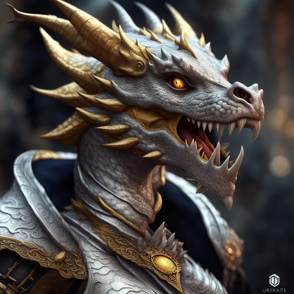 Platinum Dragonborn with Gold Eyes Digital Art