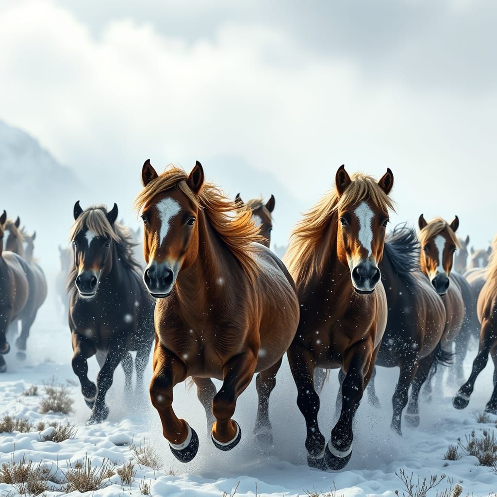 Welsh Ponies Escape Avalanche: Matte Painting Style