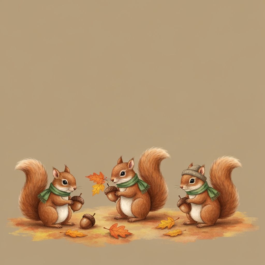 Anthropomorphic Squirrels Prepare for Winter in Autumn Fores...