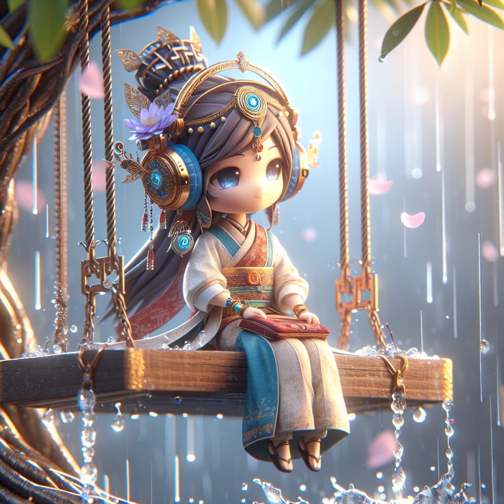 Chibi Girl in Rainy Fantasy World