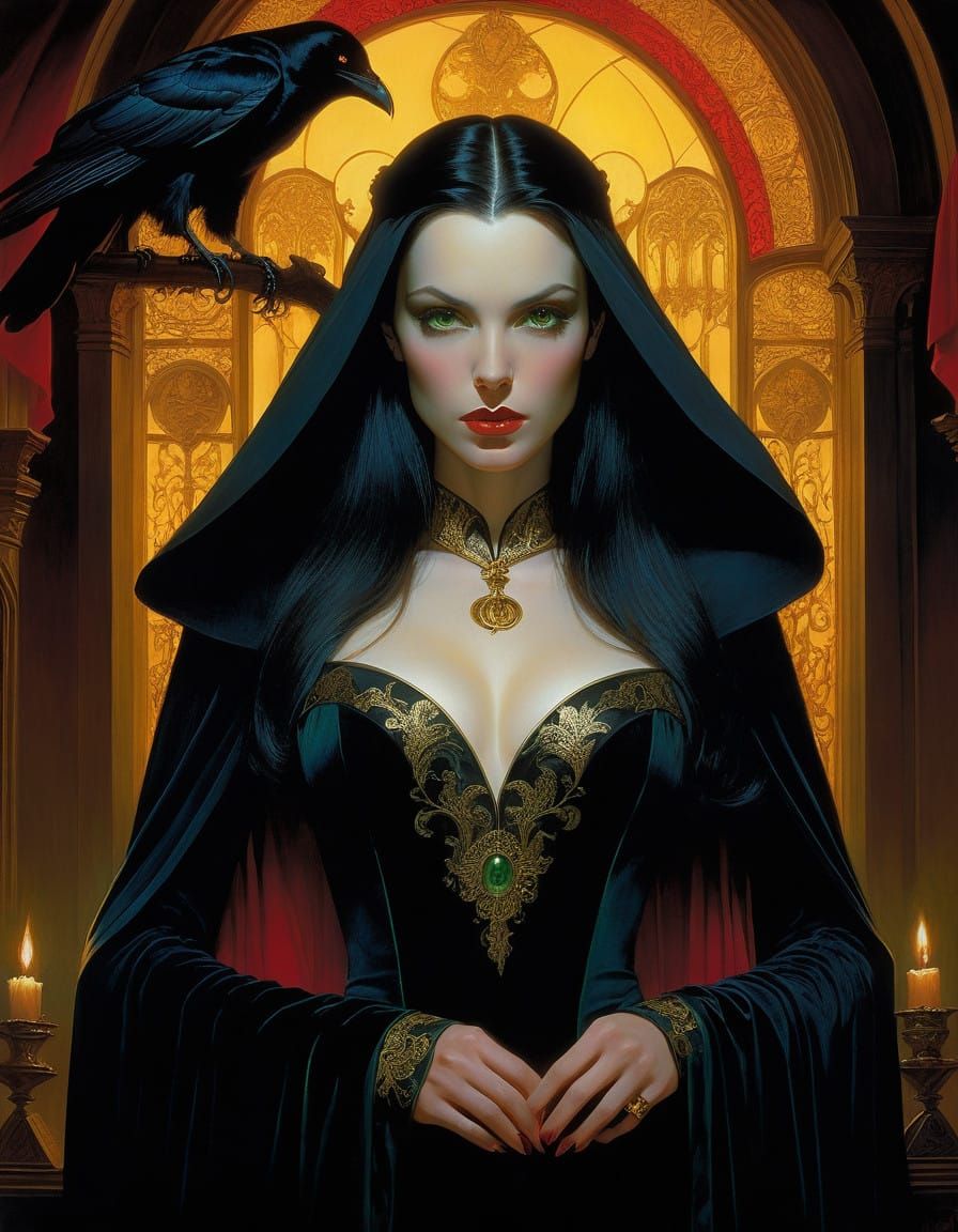 Gothic Vampire Sorceress in Oil-on-Canvas Style