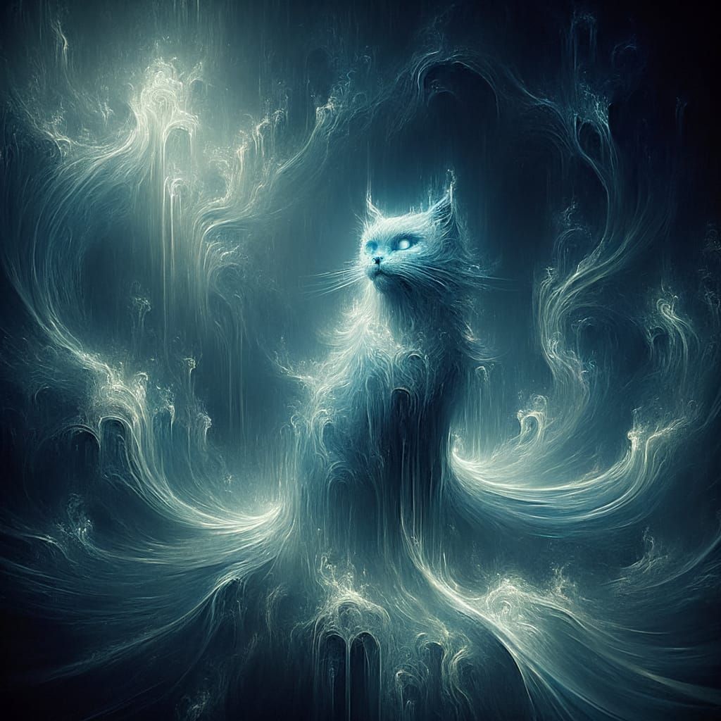 Ethereal Ghost Cat in Misty Blue Haze