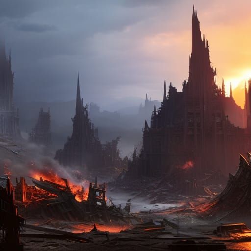 Sunrise Over Ruined City: Epic Digital Matte Painting