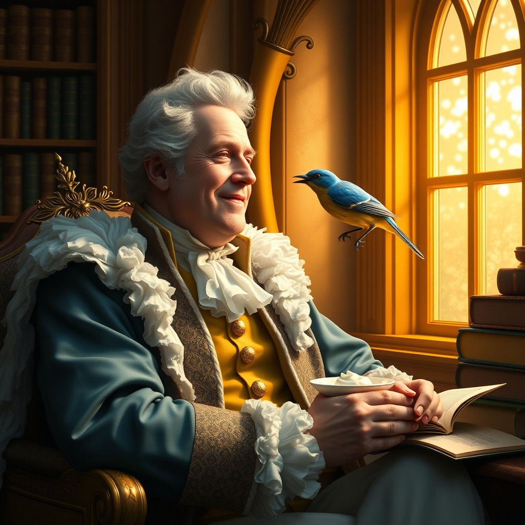 King George III Savoring Crumpets with Mockingbird