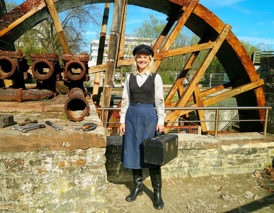 Blonde Woman Maintains Historic Water Wheel