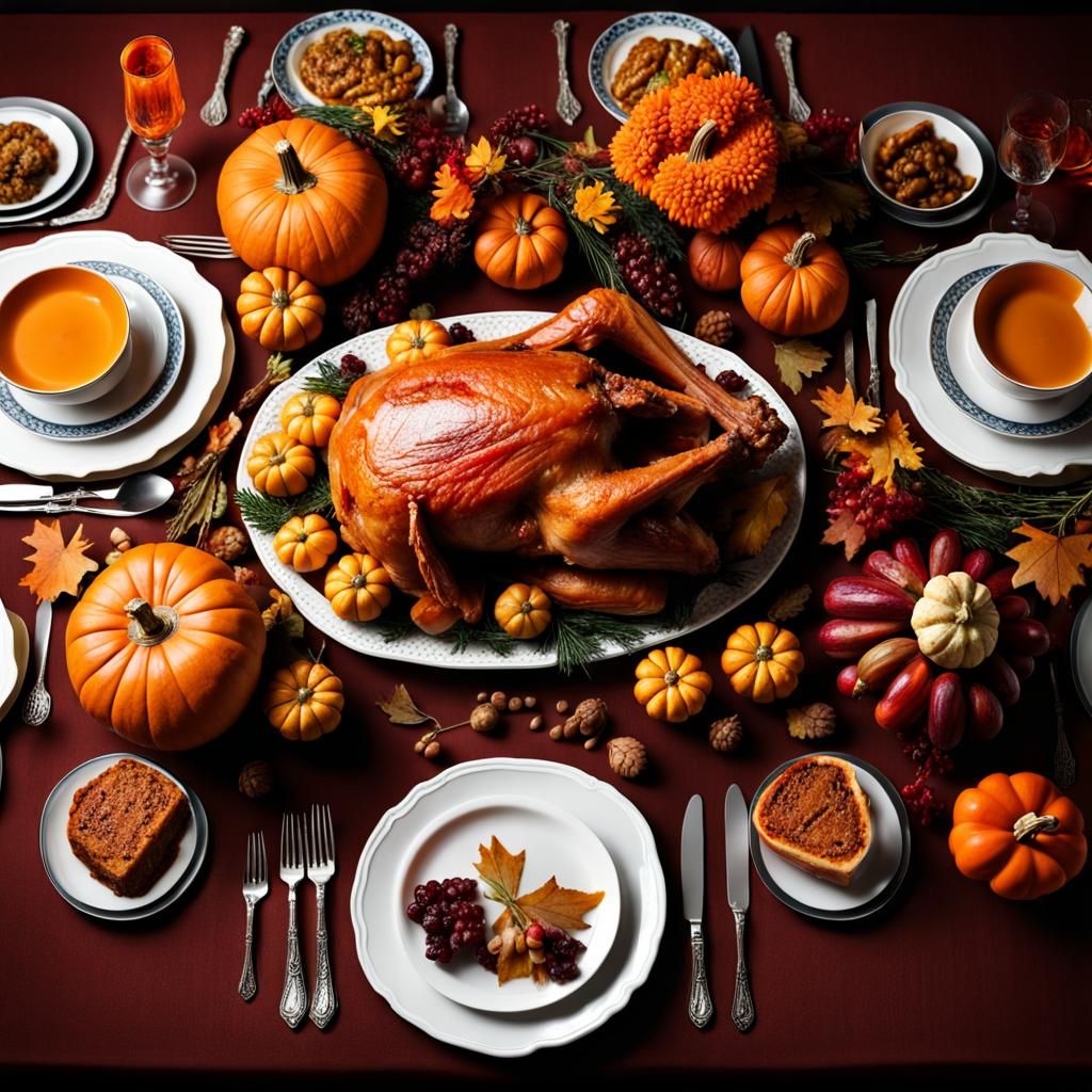Thanksgiving Feast Table in Photographic Style