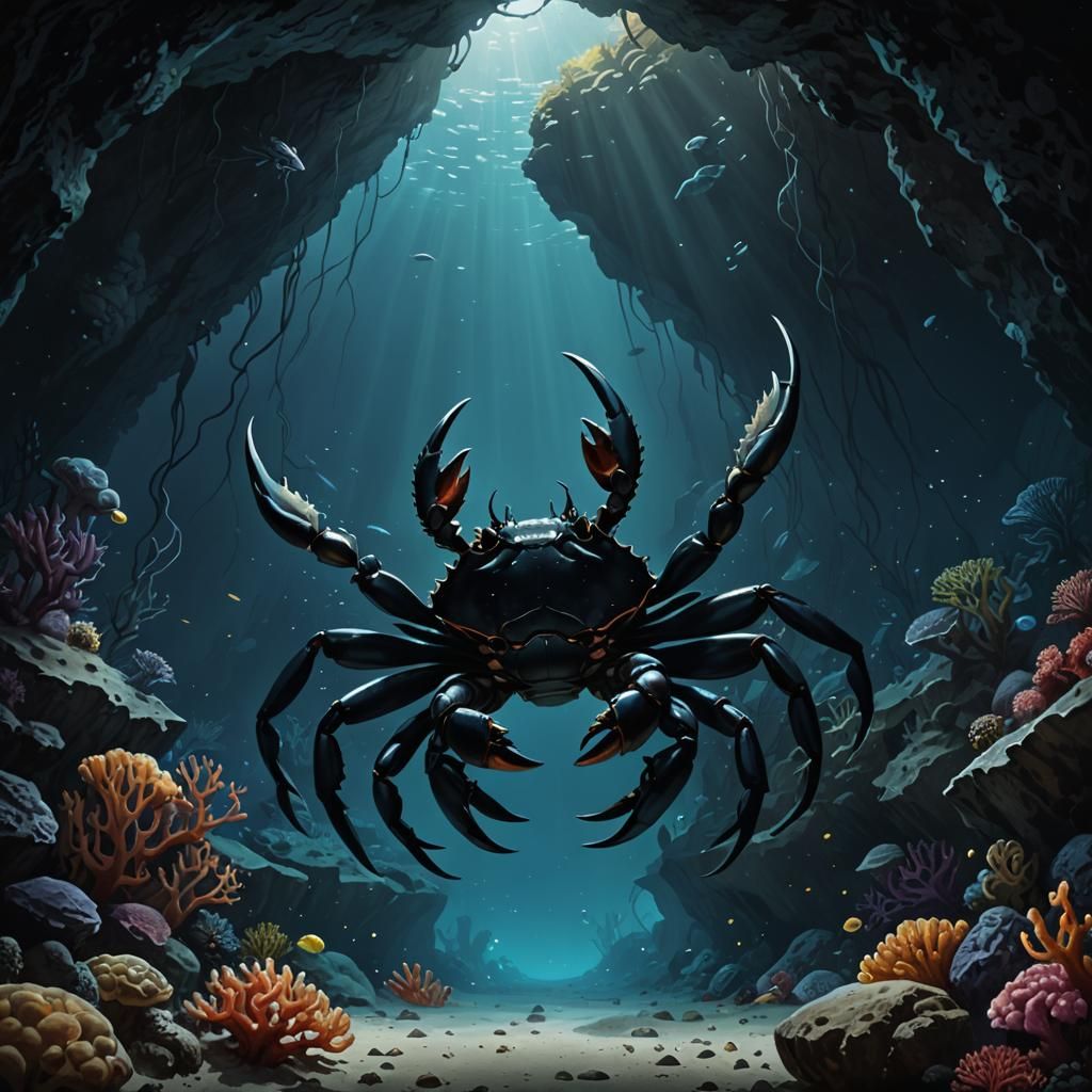 Sinister Monster Crab in Underwater Cave