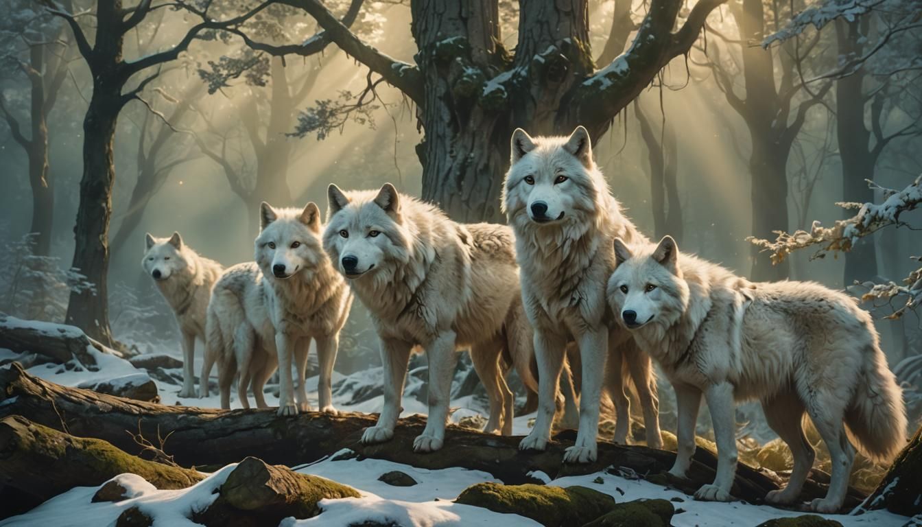 White Wolves Watch Enchanted Life Tree