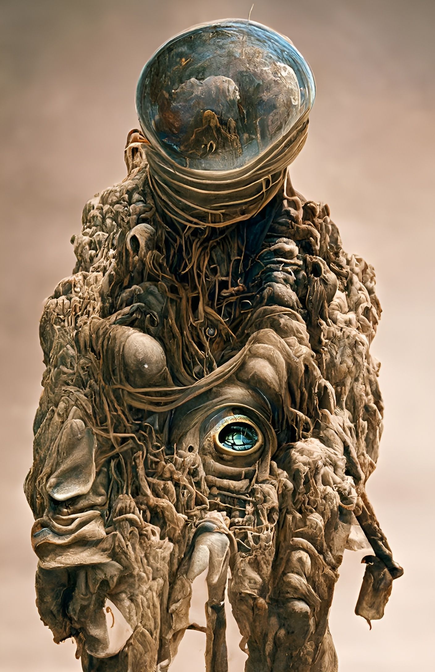 Demonic Glitch Helmet in Surreal Sci-Fi Style