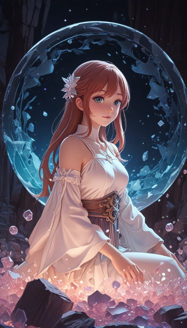 Ethereal Circle of Crystal in Vibrant Cel-Shaded Style