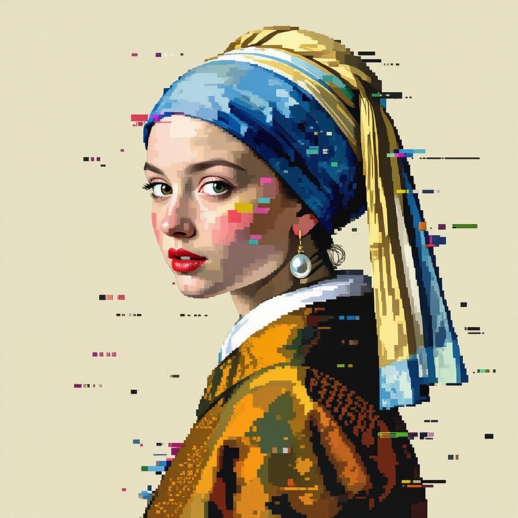 Glitch art of girl with the pearl earring