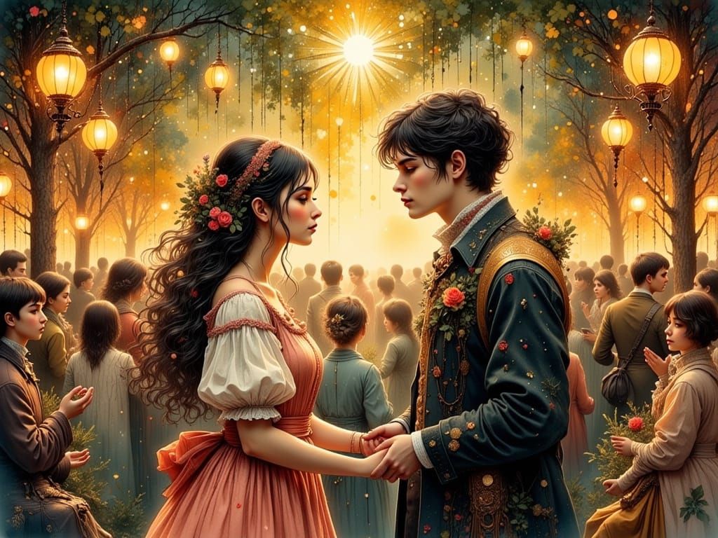 Romantic Encounter in Art Nouveau Style