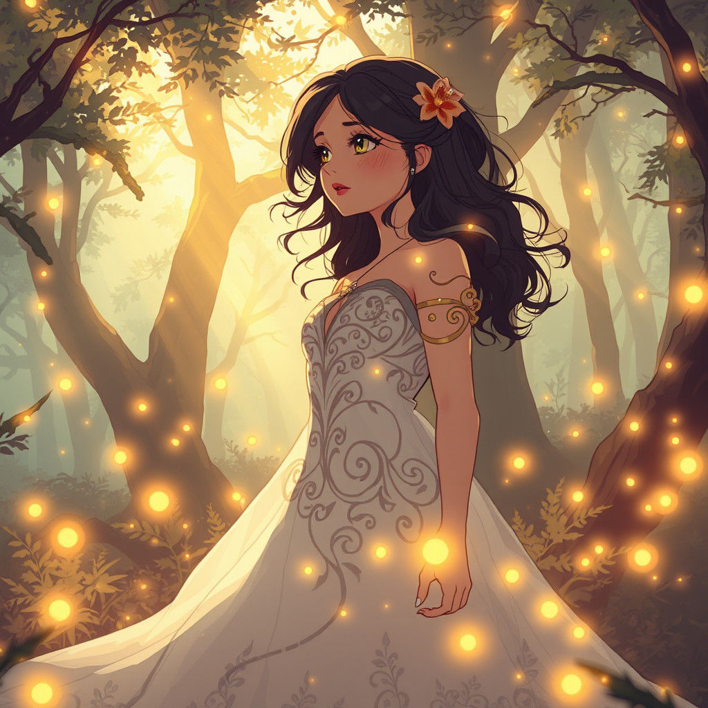 Ethereal Singer in Firefly Forest, Studio Trigger Anime Styl...