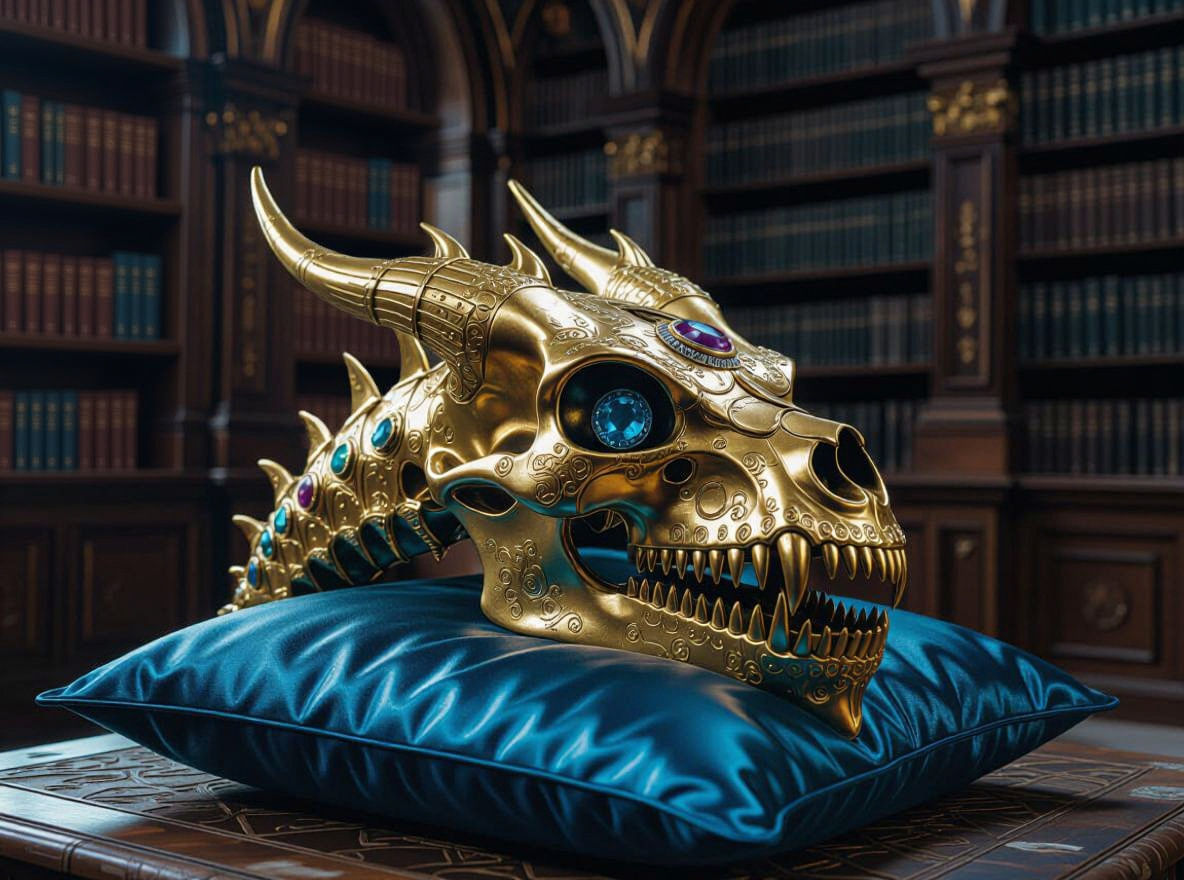 Gilded Dragon Skull Art Piece in Abandoned Conservatory