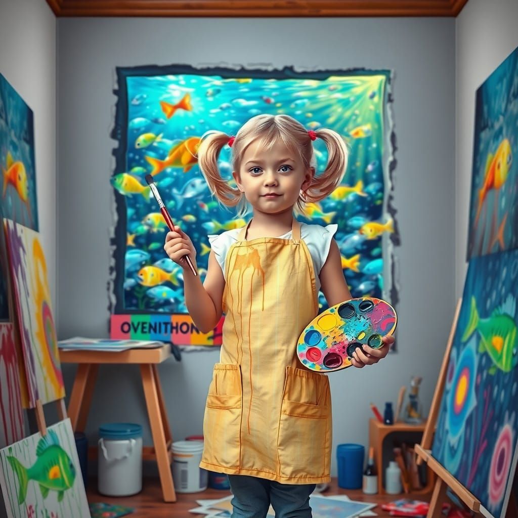 Young Artist's Vibrant Studio in Whimsical Style