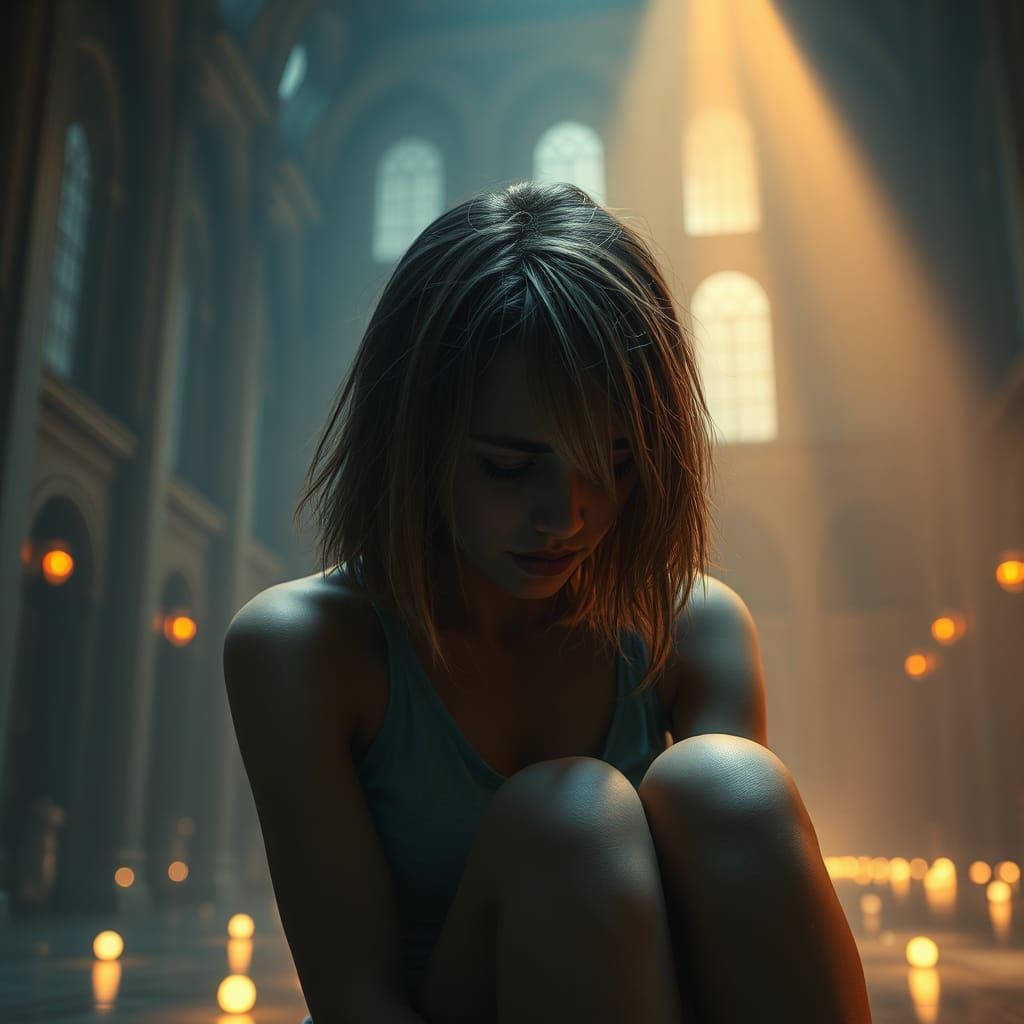 Emotional Portrait in Ethereal Lit Hall