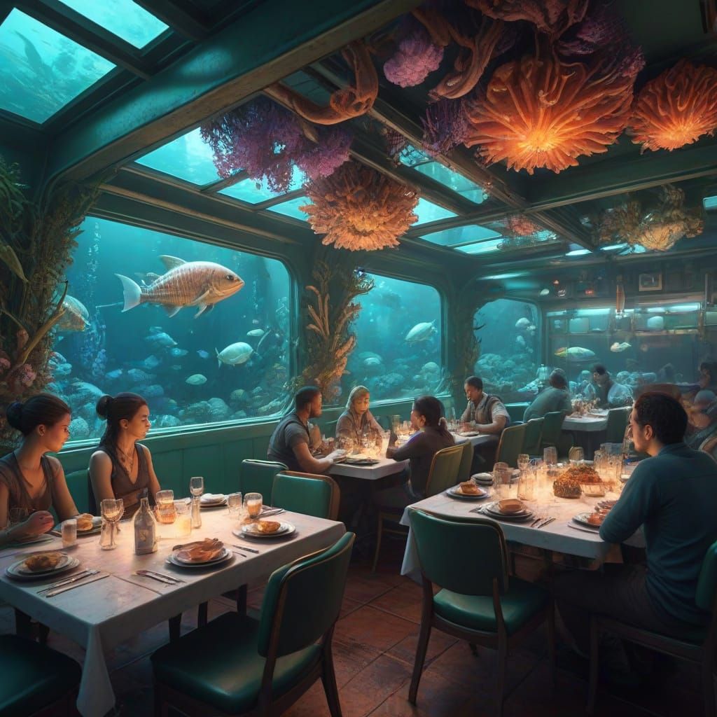 Undersea Restaurant with Bioluminescent Ceiling