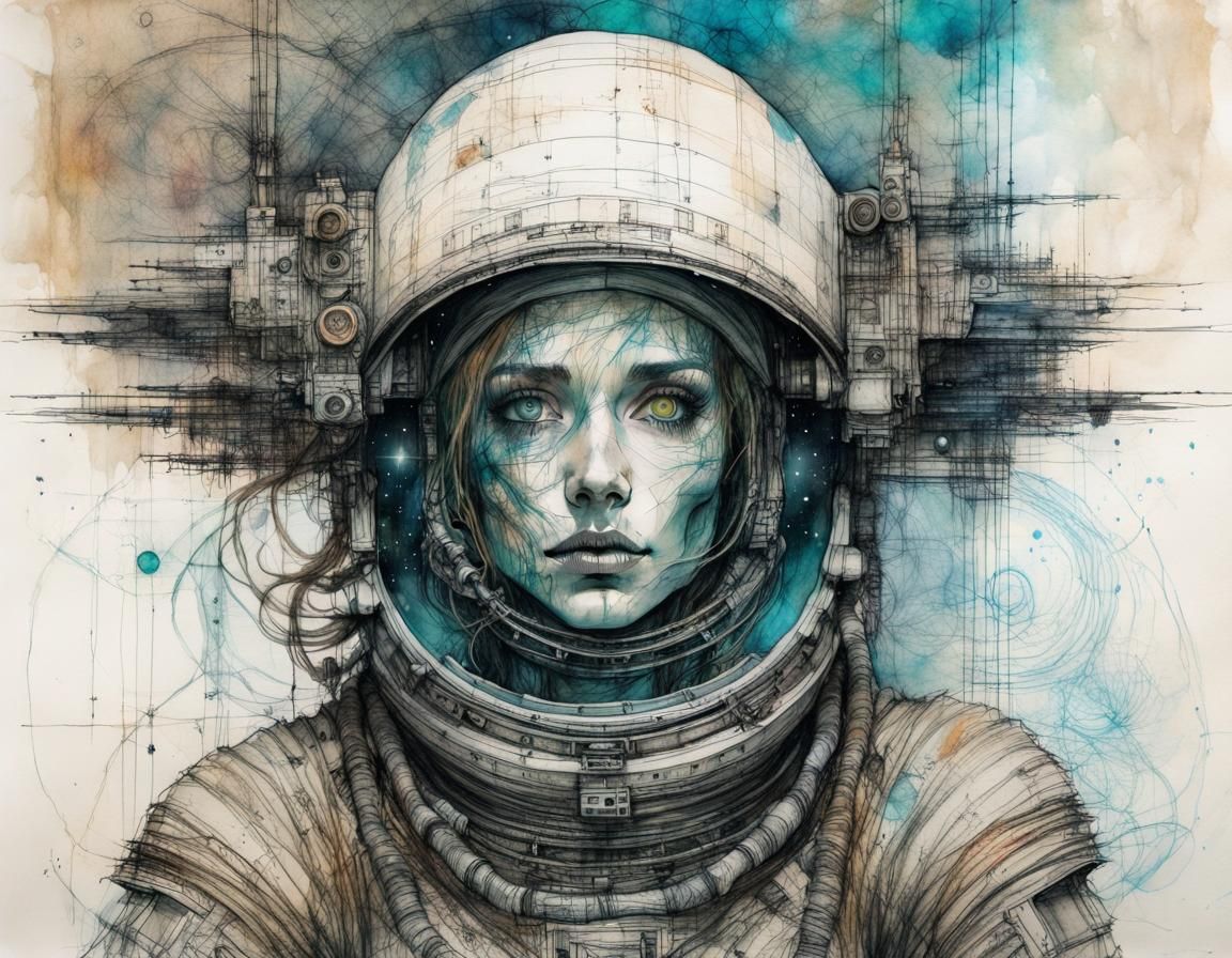 Astronaut in Space Station: Ancient Art Style